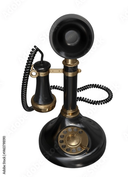 Fototapeta 3D render of a vintage candlestick phone. Classic design, retro style. 