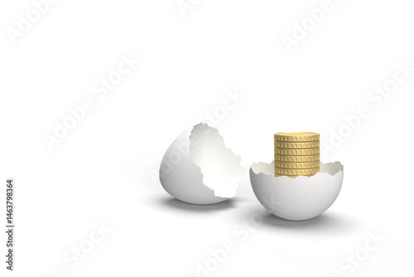Fototapeta Stack of Gold Coins Emerging from a Cracked Egg Symbolizing Financial Growth
