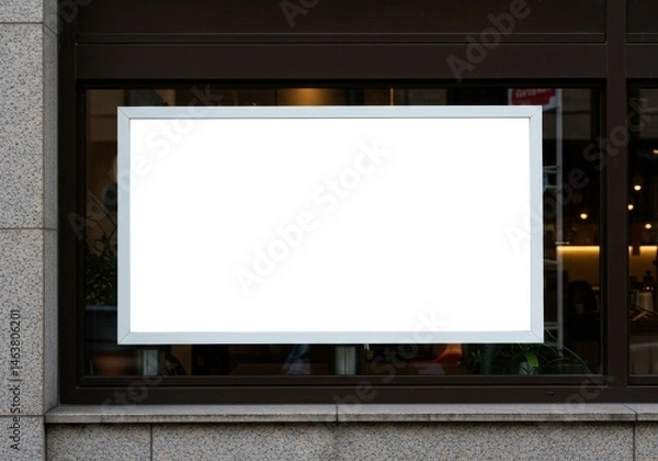 Obraz Blank White Signage Mockup Display on a City Building Window
