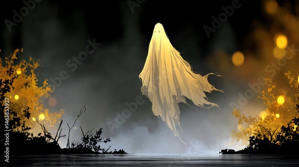 Fototapeta Ethereal specter floats over shadowed waters