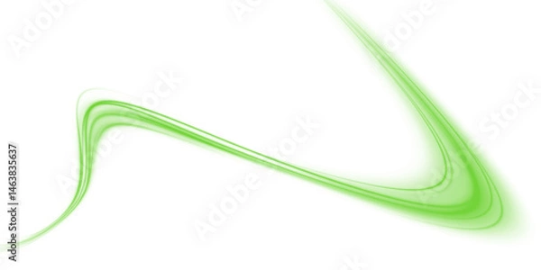 Fototapeta Green glowing light trail vector - green line effect, winding green path, wave , curved energy vortex, futuristic background on a transparent PNG background