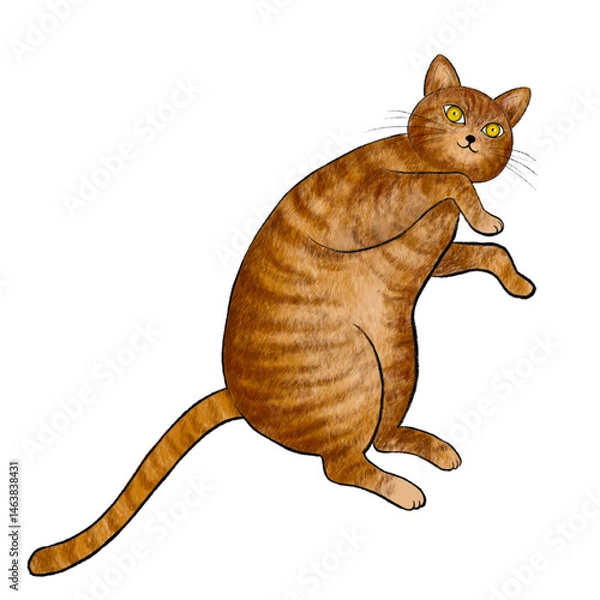 Obraz Illustration of a brown tabby lying on its side, Illustration of a purring brown tabby, Illustration of a lounging brown tabby