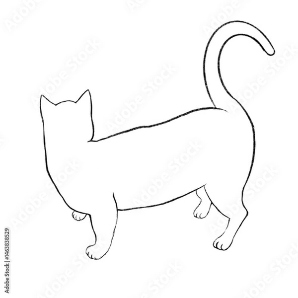 Obraz Illustration of a white cat from behind, illustration of a white cat's back.