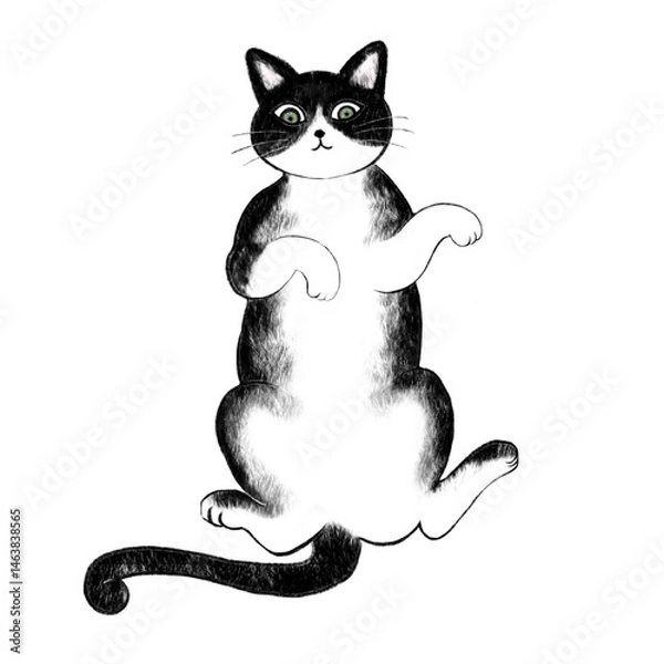 Obraz Illustration of a bicolor cat lying down, Illustration of a bicolor cat purring, Illustration of a bicolor cat lounging