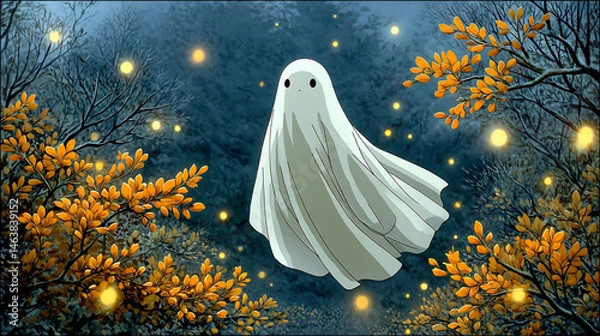 Fototapeta Forest ghost floats amidst autumn trees