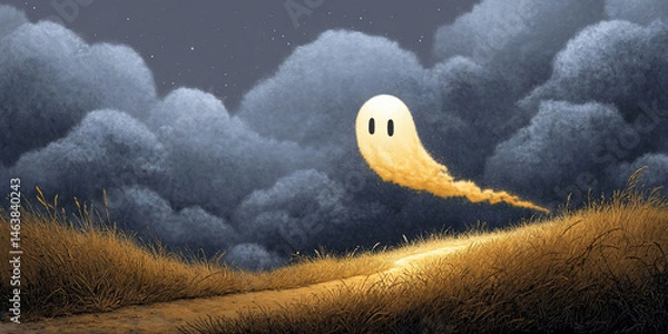 Fototapeta Ghostly apparition floats through golden field