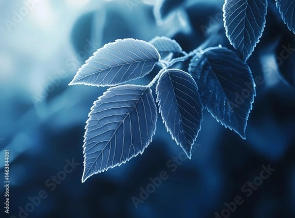 Obraz Abstract background with a transparent leaf texture. Blue-toned.