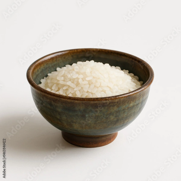 Obraz Bowl Filled With Uncooked White Rice on a Simple Backdrop, Highlighting Grains' Texture and Color in Natural Light