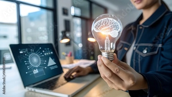 Fototapeta ideas and innovation, artificial intelligence science and technology. Connecting creativity with modern technology, new solutions, Development of innovations and inventions, cybersecurity
