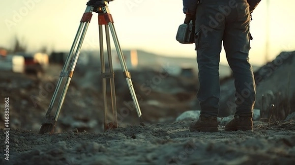 Fototapeta Surveyor Using Equipment on Construction Site