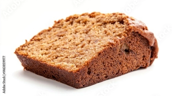 Fototapeta A slice of eggless banana cake on a white background