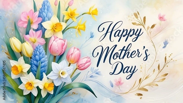 Fototapeta Elegant Mother’s Day Card with colorful flowers design.