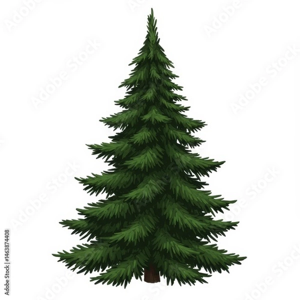 Fototapeta Detailed Isolated Conifer Evergreen Tree on Plain White Background