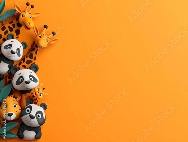Obraz Whimsical collection of colorful cartoon animal plush toys