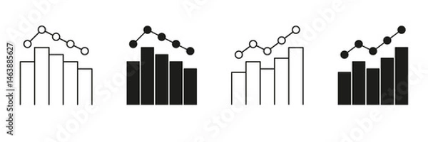Fototapeta Bar And Line Graph Line And Solid Icon Set. Data Analysis, Financial Trends, And Business Performance Tracking Symbol Collection. Statistical Visualization Tools. Isolated Vector Illustration