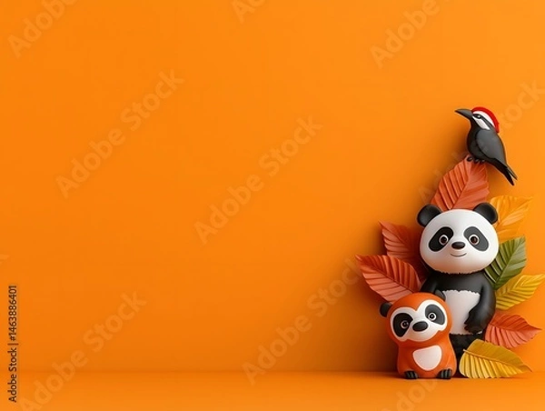 Obraz Whimsical doodle inspired animal figures in an orange setting