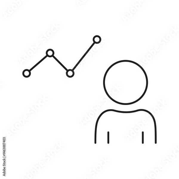 Fototapeta Person With Graph Line Icon. Data Analysis, Performance Tracking, And Business Growth Outline Symbol. Analytics And Statistics Representation. Editable Stroke. Isolated Vector Illustration
