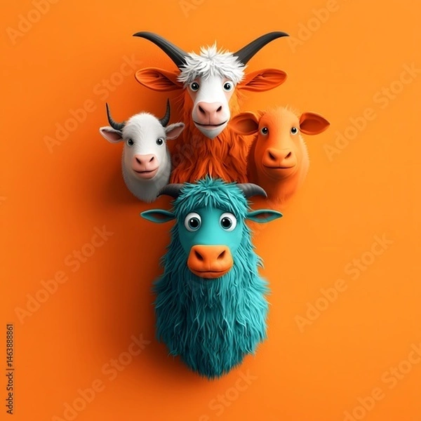 Obraz Whimsical farm animals in a vibrant color scheme