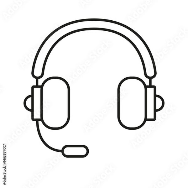 Fototapeta Headset With Microphone Line Icon. Customer Support, Gaming, And Communication Equipment Outline Symbol. Audio Interaction And Call Center Tool. Editable Stroke. Isolated Vector Illustration