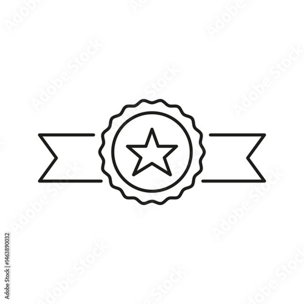 Fototapeta Award Ribbon With Star Line Icon. Achievement, Excellence, And Quality Recognition Outline Symbol. Certification And Honor Badge. Editable Stroke. Isolated Vector Illustration