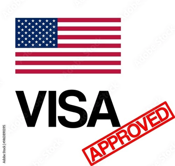 Obraz USA visa with American flag and red approved stamp