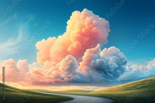 Obraz Whimsical pastel landscape of a charming countryside