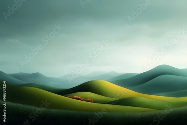 Obraz Idyllic pastel landscape of rolling hills and lush meadows