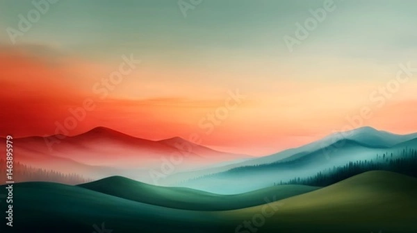 Obraz Peaceful pastel landscape with rolling hills and vibrant meadows