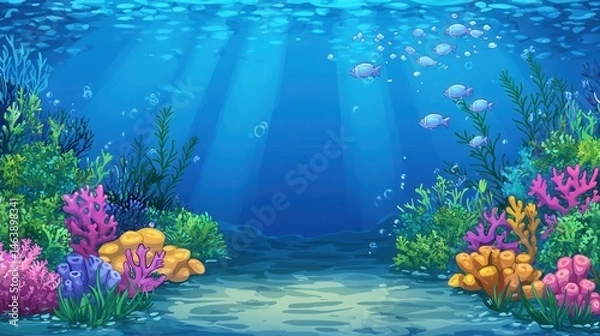 Obraz Vibrant Underwater Scene with Coral Reef and Fish
