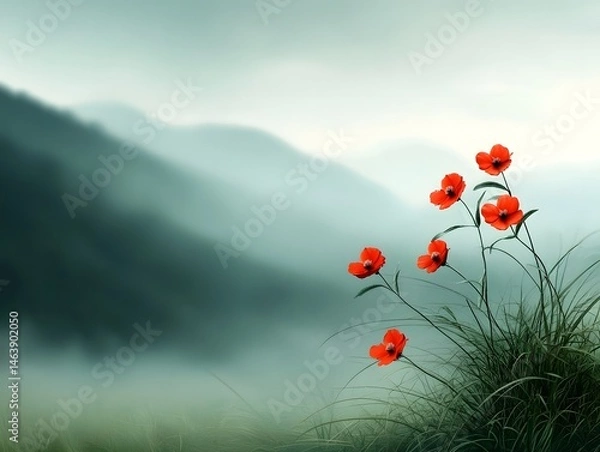Obraz Tranquil pastoral scene with blooming wildflowers