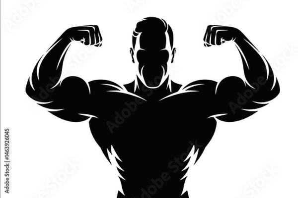 Obraz Bodybuilder silhouette flexing muscles fitness icon