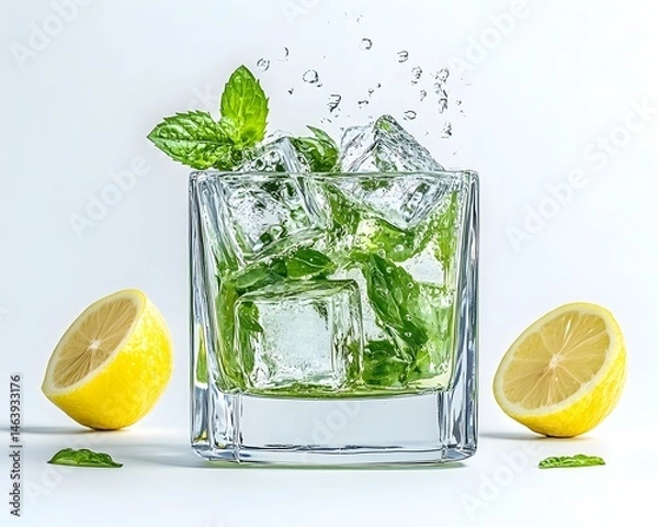 Obraz Refreshing iced drink with lemon and mint