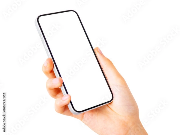 Fototapeta Isolated modern mobile phone in hand, screen mockup