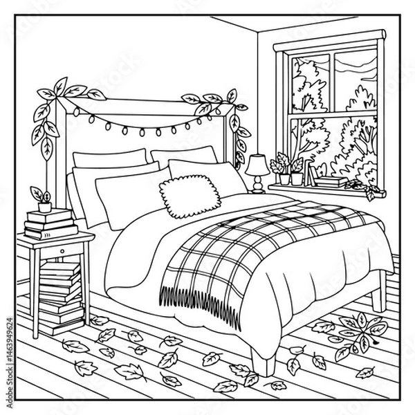 Fototapeta Cozy Autumn Bold And Easy Coloring Book for Kids and Adults