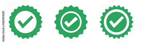 Fototapeta Quality guarantee green vector icon with checkmark symbol. Approving, check, award, winner, trophy, top quality, promotion concept. PNG transparent