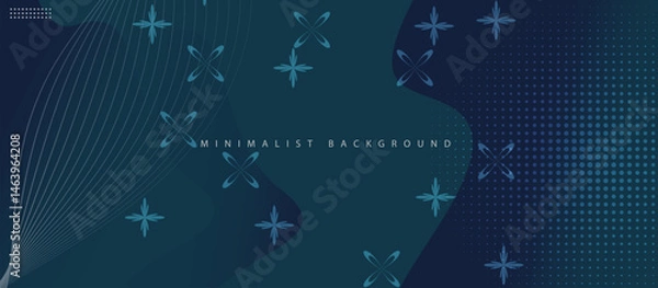 Obraz modern minimalist abstract background with flowing teal curves, stylized cross motifs, halftone texture, and layered gradient elements