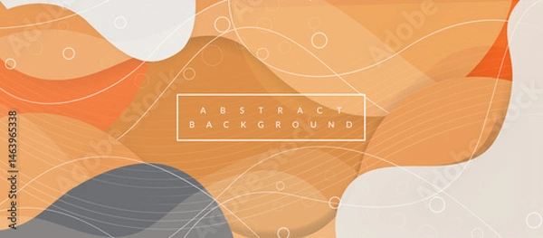 Fototapeta  modern abstract layered background with Fluid flowing organic shapes in muted orange, beige, and gray, accented by  lines and circles
