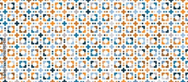 Fototapeta Moroccan style  repeating geometric pattern with grid-arranged squares and triangles in muted earthy tones on off-white background