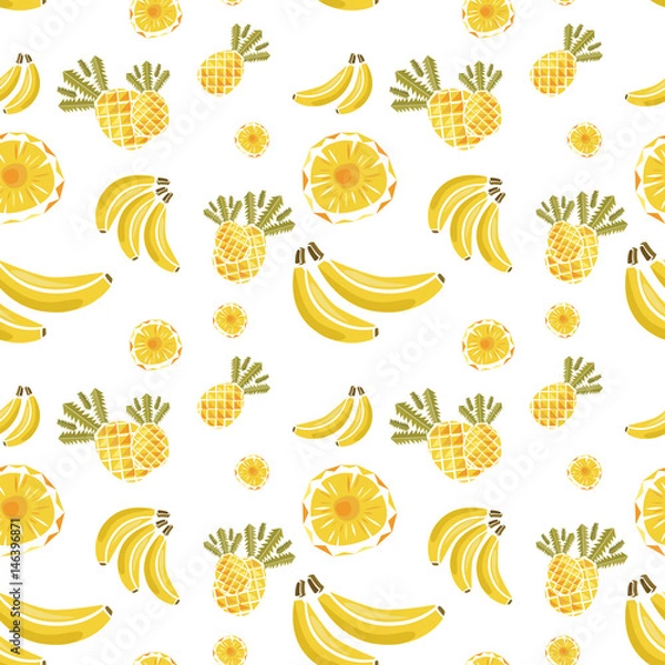 Obraz Pattern of bananas and pineapples on white background