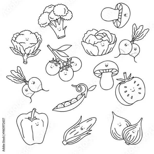 Fototapeta set of funny vegetable cartoon characters vector