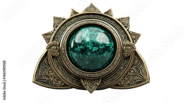 Obraz Ornamental amulet with green gem, decorative edging, cut out transparent