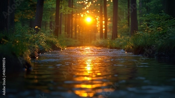 Fototapeta sunset over the river