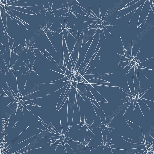 Fototapeta White hand drawn flowers with thin petals are creating a seamless floral pattern on a serene blue background, perfect for adding a touch of delicate beauty to any design