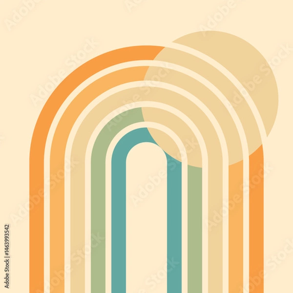 Obraz Abstract background of rainbow groovy Wavy Line design in 1970s Hippie Retro style. Vector pattern ready to use for cloth, textile, wrap and other.
