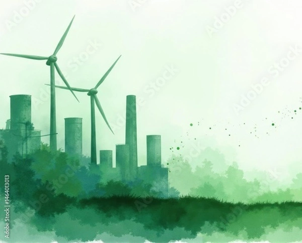 Fototapeta Serene environment featuring wind turbines in the renewable energy sector