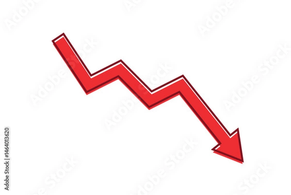 Fototapeta Outline business arrow graph going down represents trading loss business decline economic recession and financial deficit. Simple vector illustration symbol design. Red Color.