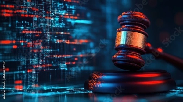 Obraz Gavel on digital background.  Cybercrime, justice, law