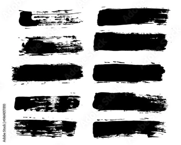 Fototapeta Vector brush stroke textures of long and rectangle shapes. Paint text boxes and paintbrush collection. Grunge banners for authentic design vibe. Painted backgrounds. Wide and thin brush elements