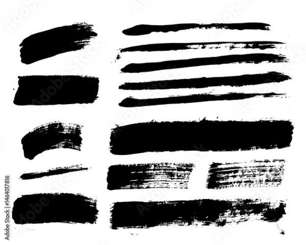 Fototapeta Vector brush stroke textures of long and rectangle shapes. Paint text boxes and paintbrush collection. Grunge banners for authentic design vibe. Painted backgrounds. Wide and thin brush elements