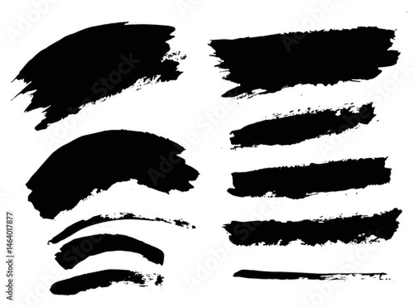 Fototapeta Vector brush stroke textures of long and rectangle shapes. Paint text boxes and paintbrush collection. Grunge banners for authentic design vibe. Painted backgrounds. Wide and thin brush elements